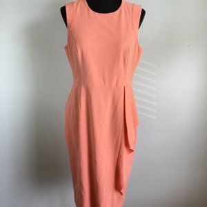 Calvin Klein Sheath Dress 12 L Coral Pink Ruffle